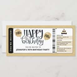 Black Gold Glitter 70th Birthday Invitation Ticket