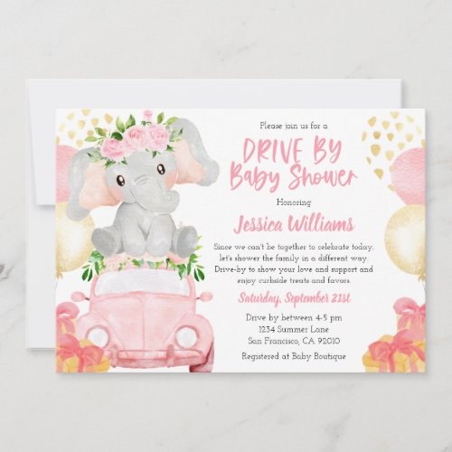 Elephant Drive By Baby Shower Invitation