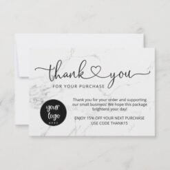 Modern Marble Black White Business Thank You Cards