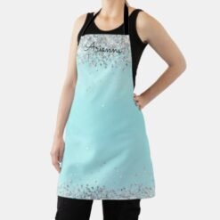 Personalized Aqua Blue Glitter Name Kitchen Apron