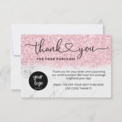 Pink Glitter Marble Business Thank You Cards