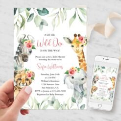 Pink Little Wild One Safari Baby Shower Invitation