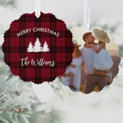 Red Buffalo Plaid Family Photo Ornament Card