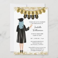 Unique Graduation Invitation Blue Hair