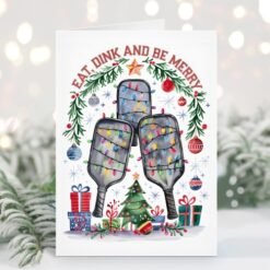 Cute Eat Dink Be Merry Pickleball Christmas Card