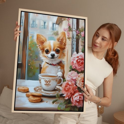 Cute Chihuahua Art Print in French Cafe